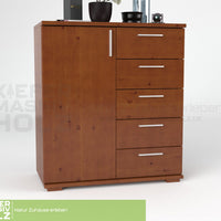 Nobis Kommode Sideboard 90-er | Anrichte | 5-Schubladen | 1-Türig | 100% Bio Kiefer Massivholz