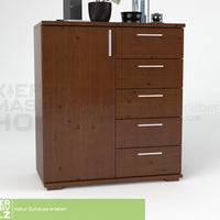 Nobis Kommode Sideboard 90-er | Anrichte | 5-Schubladen | 1-Türig | 100% Bio Kiefer Massivholz