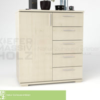 Nobis Kommode Sideboard 90-er | Anrichte | 5-Schubladen | 1-Türig | 100% Bio Kiefer Massivholz