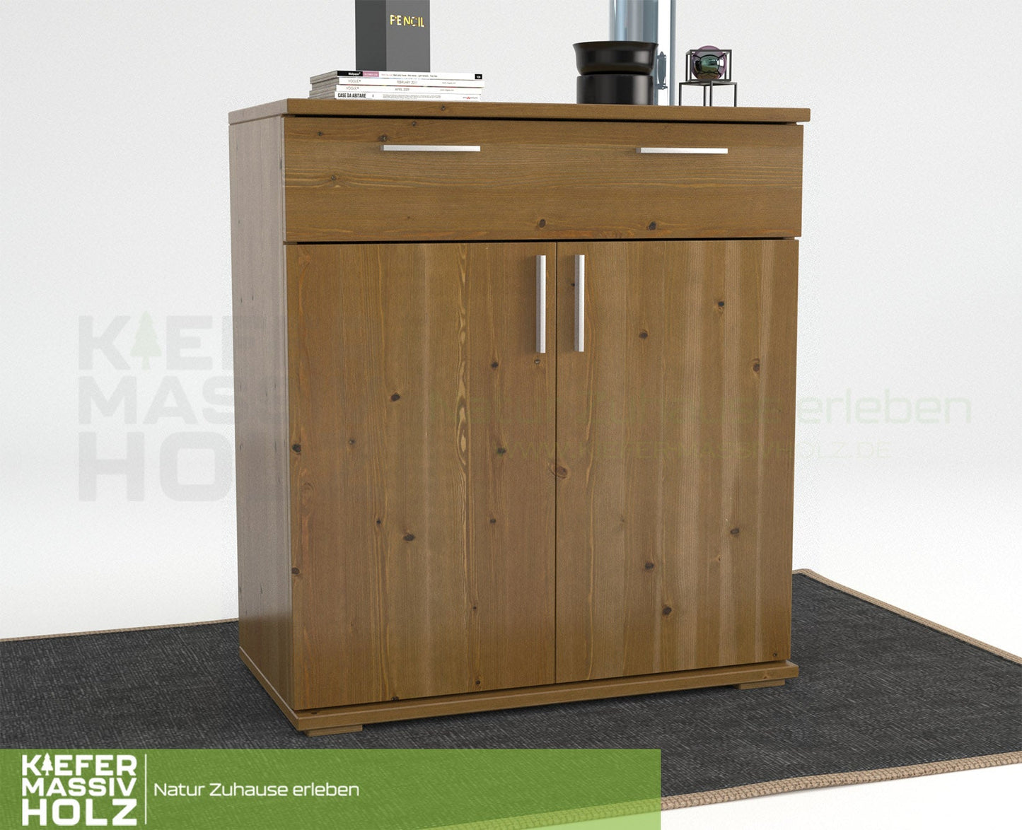 Nobis Kommode Sideboard | 1-Schublade | 2-Türig | 90cm hoch | 100% Bio Kiefer Massivholz