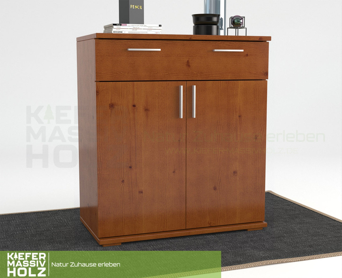 Nobis Kommode Sideboard | 1-Schublade | 2-Türig | 90cm hoch | 100% Bio Kiefer Massivholz