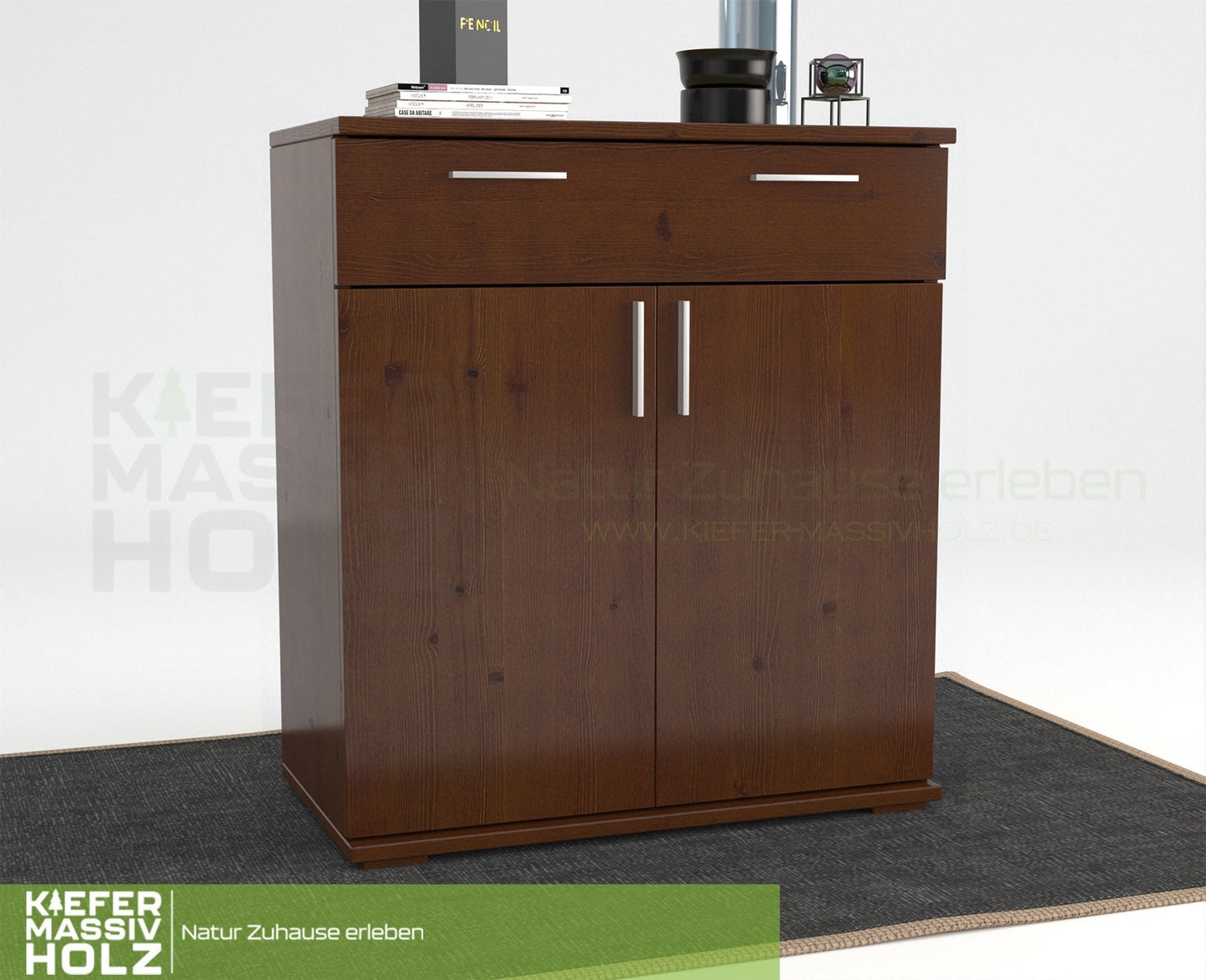 Nobis Kommode Sideboard | 1-Schublade | 2-Türig | 90cm hoch | 100% Bio Kiefer Massivholz