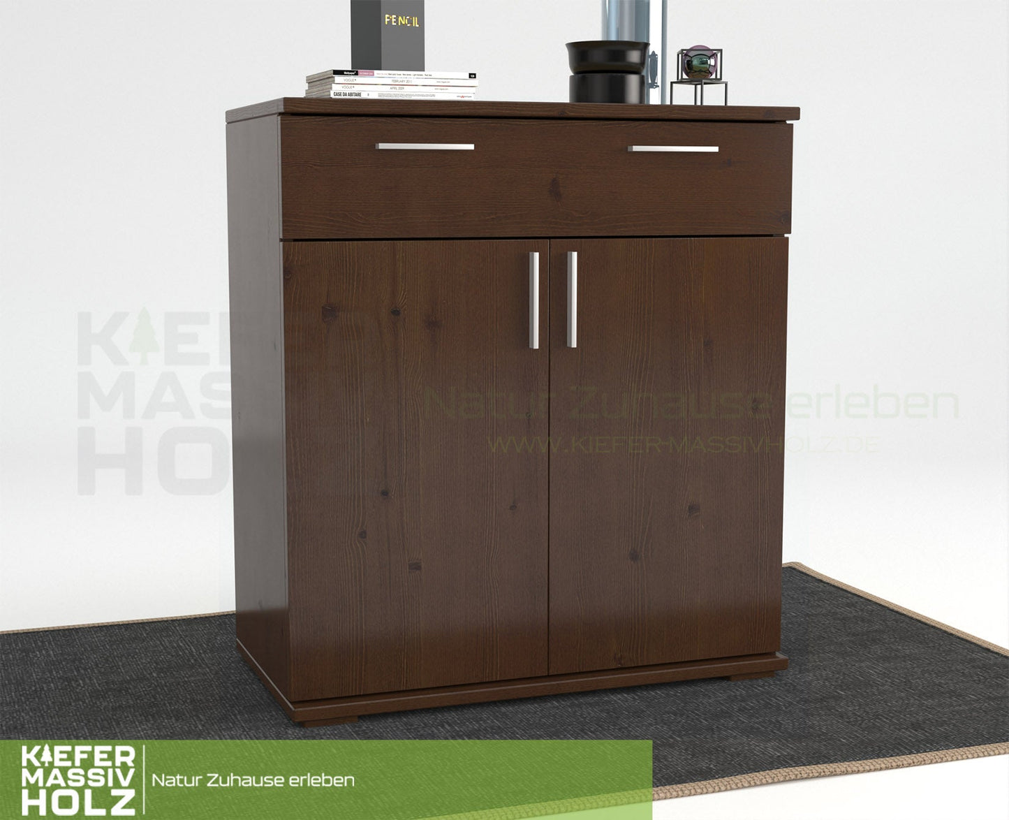 Nobis Kommode Sideboard | 1-Schublade | 2-Türig | 90cm hoch | 100% Bio Kiefer Massivholz