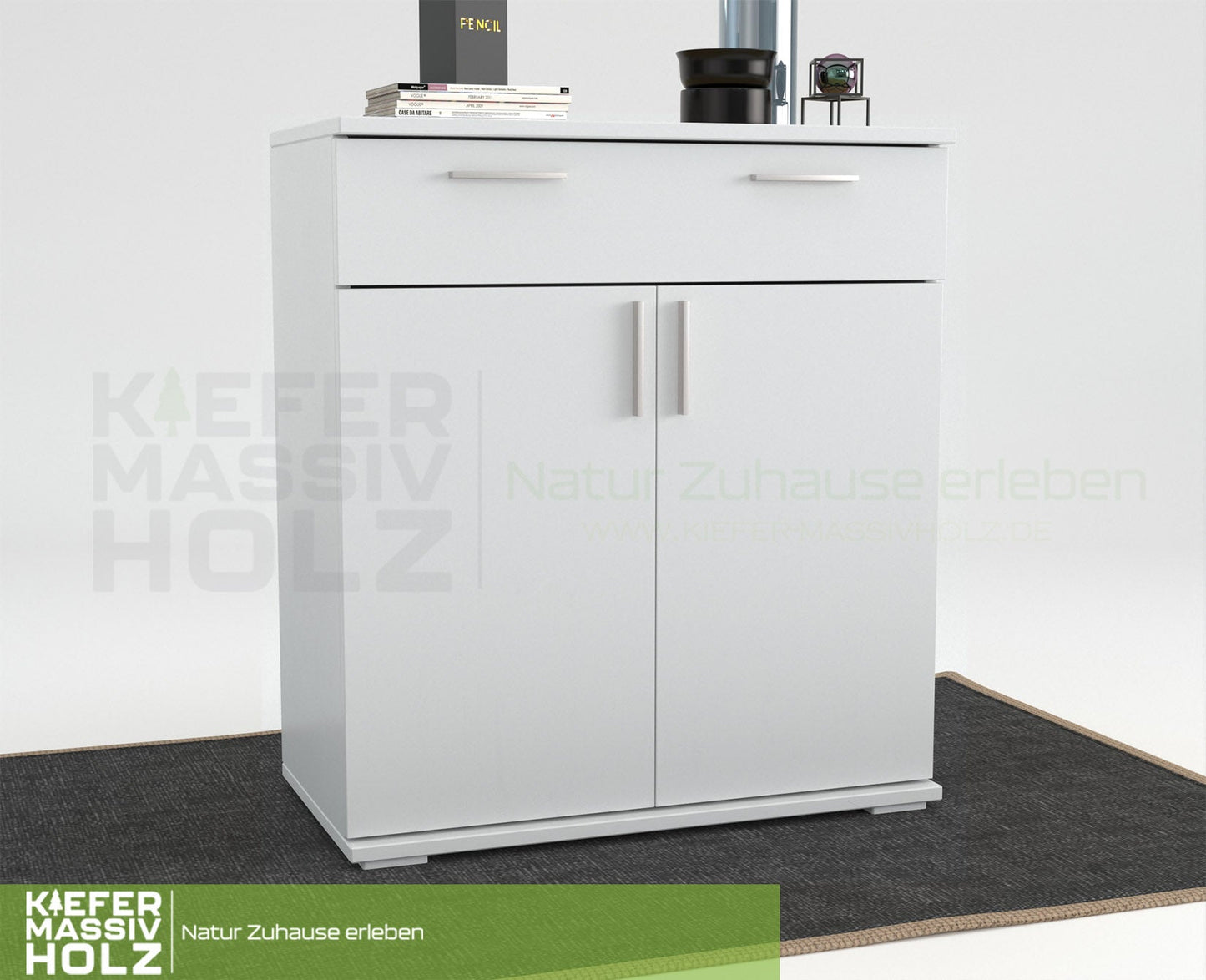 Nobis Kommode Sideboard | 1-Schublade | 2-Türig | 90cm hoch | 100% Bio Kiefer Massivholz