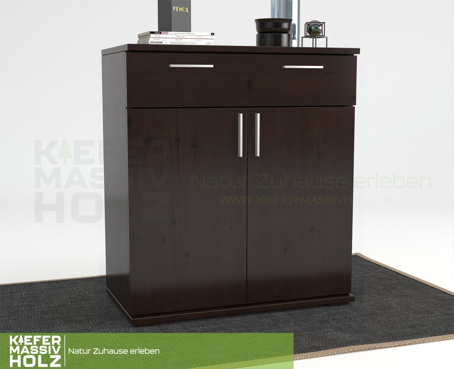 Nobis Kommode Sideboard | 1-Schublade | 2-Türig | 90cm hoch | 100% Bio Kiefer Massivholz