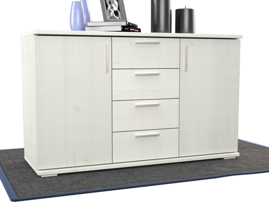Nobis Kommode Sideboard | Anrichte | 4-Schubladen - 2-Türig | 100% Bio Kiefer Massivholz