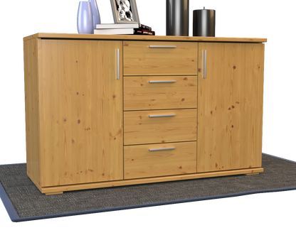 Nobis Kommode Sideboard | Anrichte | 4-Schubladen - 2-Türig | 100% Bio Kiefer Massivholz