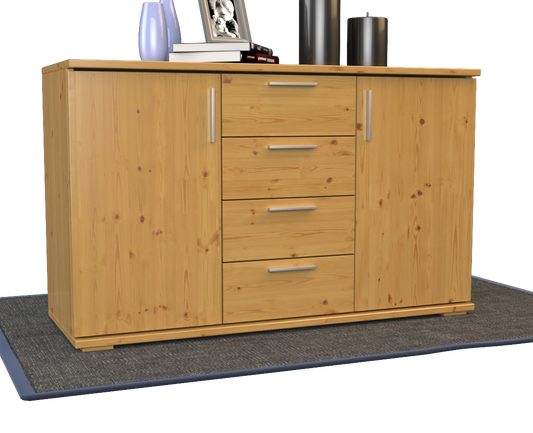 Nobis Kommode Sideboard | Anrichte | 4-Schubladen - 2-Türig | 100% Bio Kiefer Massivholz