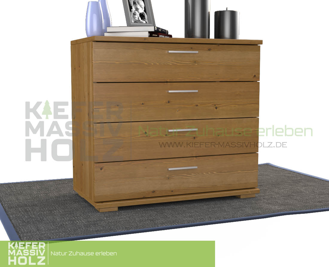 Nobis Kommode Sideboard | Anrichte | 4-Schubladen | 100% Bio Kiefer Massivholz