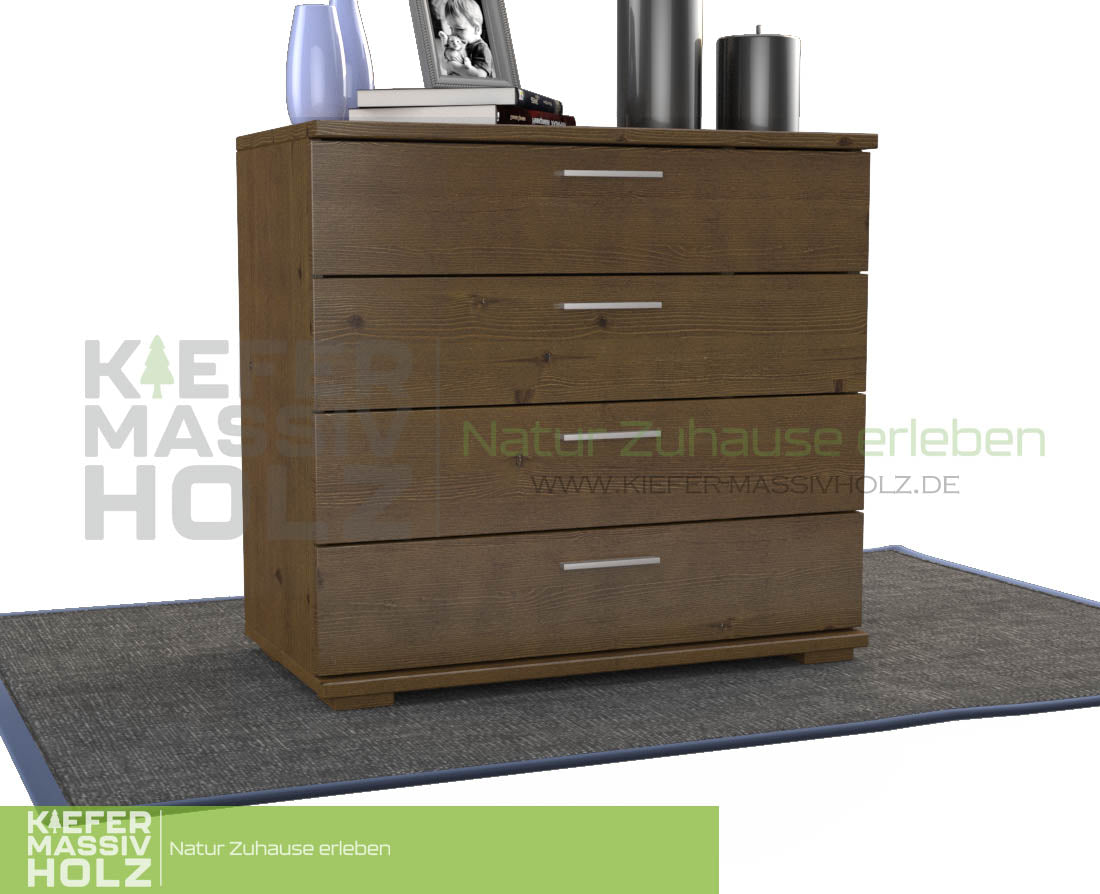 Nobis Kommode Sideboard | Anrichte | 4-Schubladen | 100% Bio Kiefer Massivholz