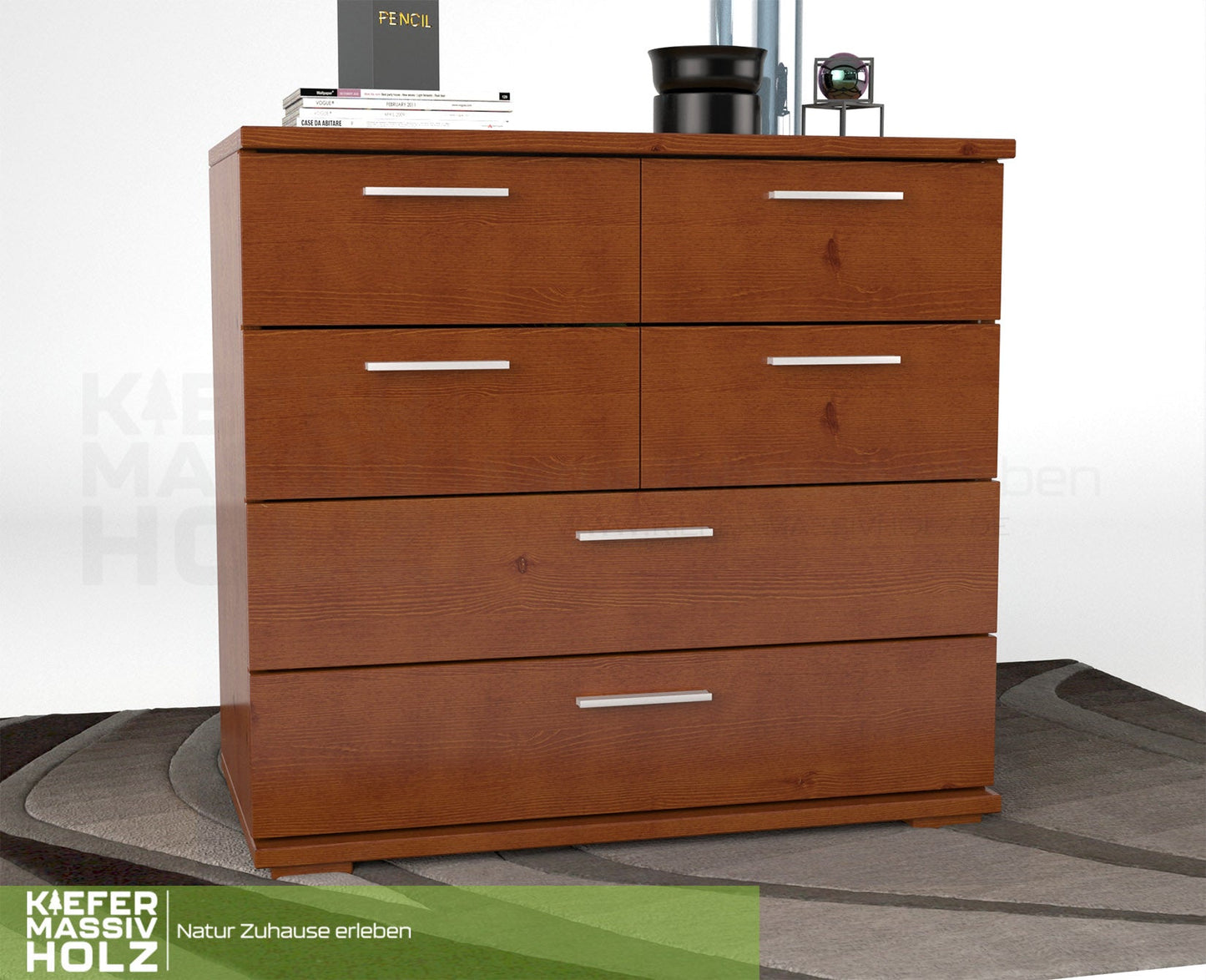 Nobis Kommode Sideboard | Anrichte | 4 kleine und 2 große Schubladen | 100% Bio Kiefer Massivholz