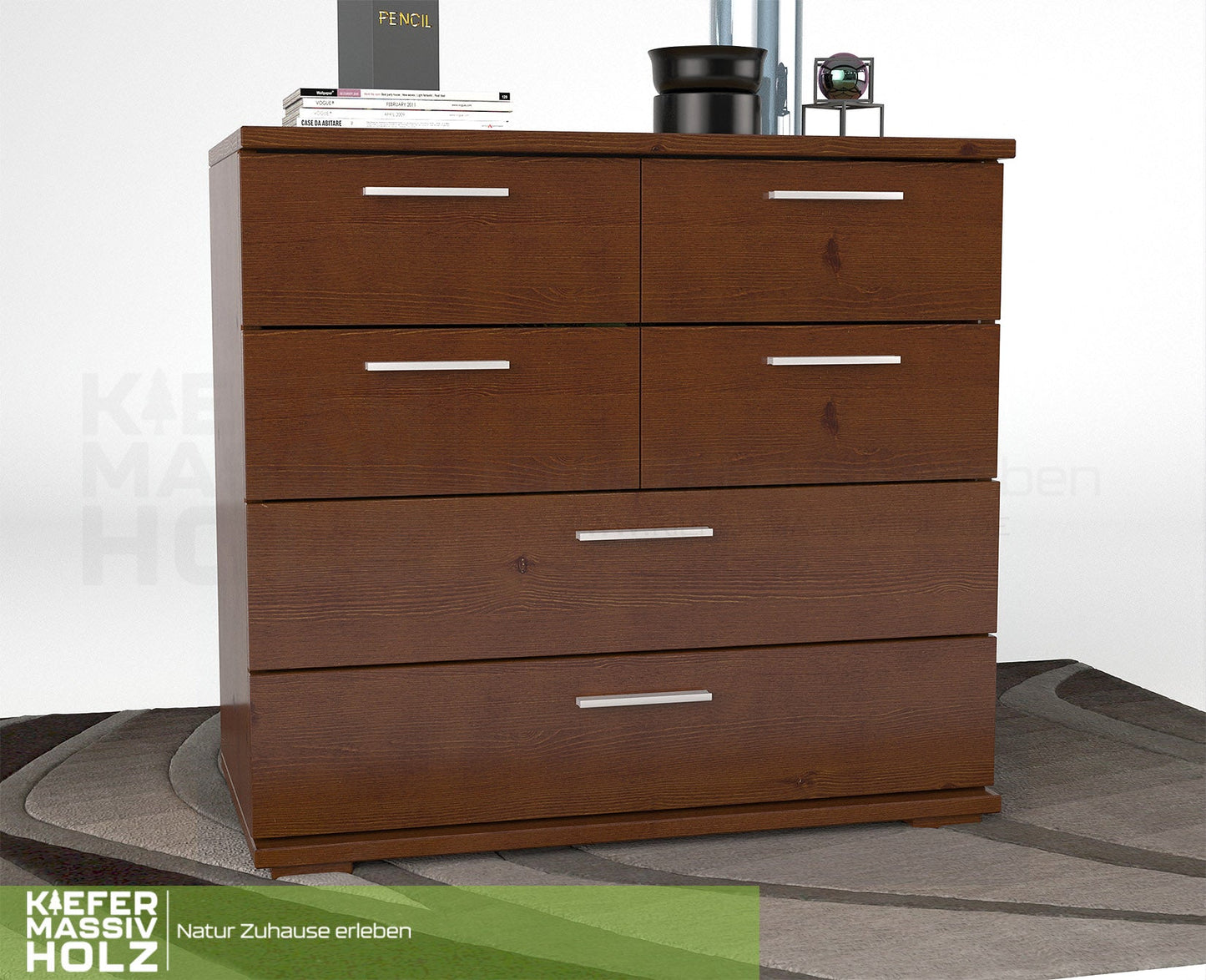Nobis Kommode Sideboard | Anrichte | 4 kleine und 2 große Schubladen | 100% Bio Kiefer Massivholz