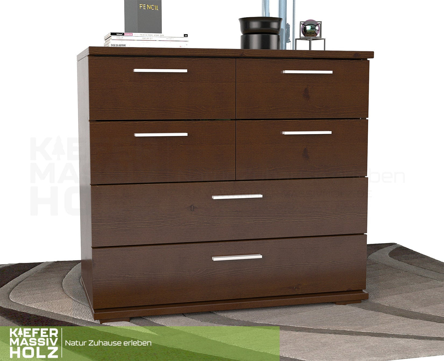 Nobis Kommode Sideboard | Anrichte | 4 kleine und 2 große Schubladen | 100% Bio Kiefer Massivholz
