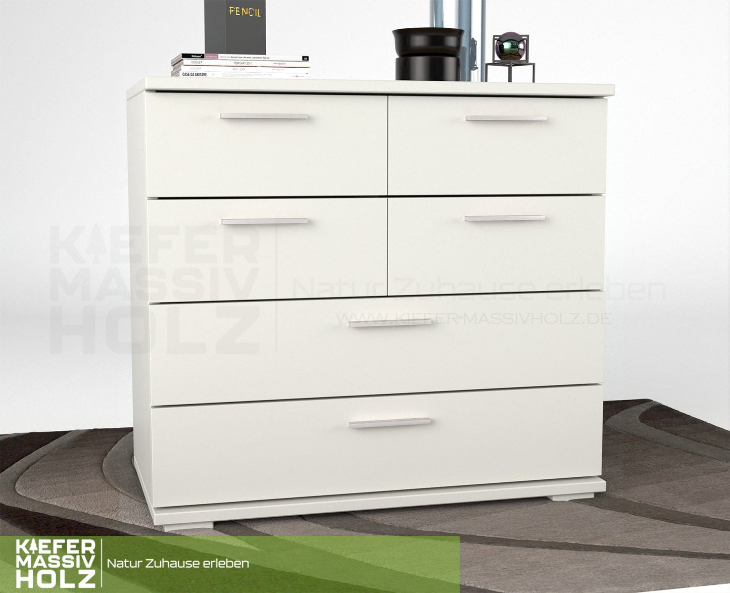 Nobis Kommode Sideboard | Anrichte | 4 kleine und 2 große Schubladen | 100% Bio Kiefer Massivholz