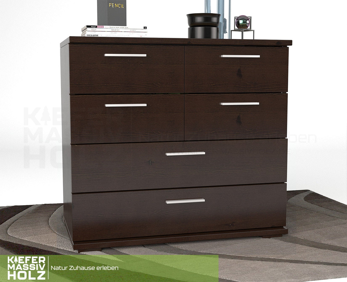 Nobis Kommode Sideboard | Anrichte | 4 kleine und 2 große Schubladen | 100% Bio Kiefer Massivholz