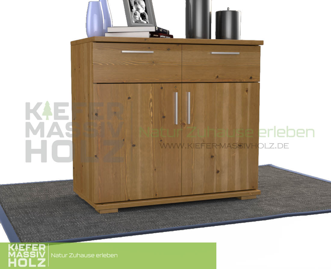 Nobis Kommode Sideboard | Anrichte | 2-Türig mit 2 Schubladen | 100% Bio Kiefer Massivholz