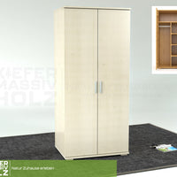 Nobis Kleiderschrank | 2-Türig mit Kleiderstange und Regale | 100% Bio Kiefer Massivholz