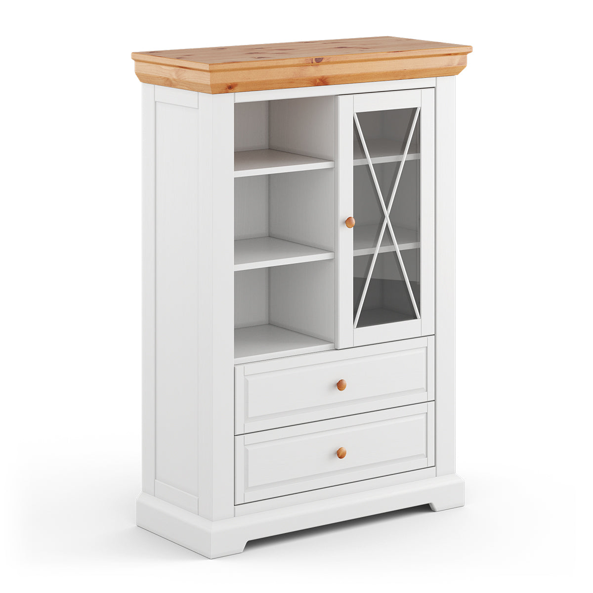 Milano Elite Massivholz Kiefer Vitrine 1.3 | Farbe Weiß/Kiefer