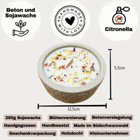 Outdoor Citronella-Betonkerze „Mugge Schreck“ – Handgemachter Insektenschutz aus dem Südschwarzwald mit Blütenverzierung