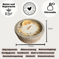 Black Edition HANDGEMACHTE Citronella BETONKERZE - Stilvolle Sojawachskerze für Ihr Zuhause. Outdoor Kerze mit Blütenverzierung und HOCHWERTIGEM Holzdocht aus dem Südschwarzwald