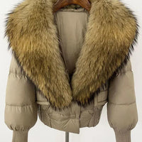 Winter girls jacket with real raccoon fox fur loose fit coat