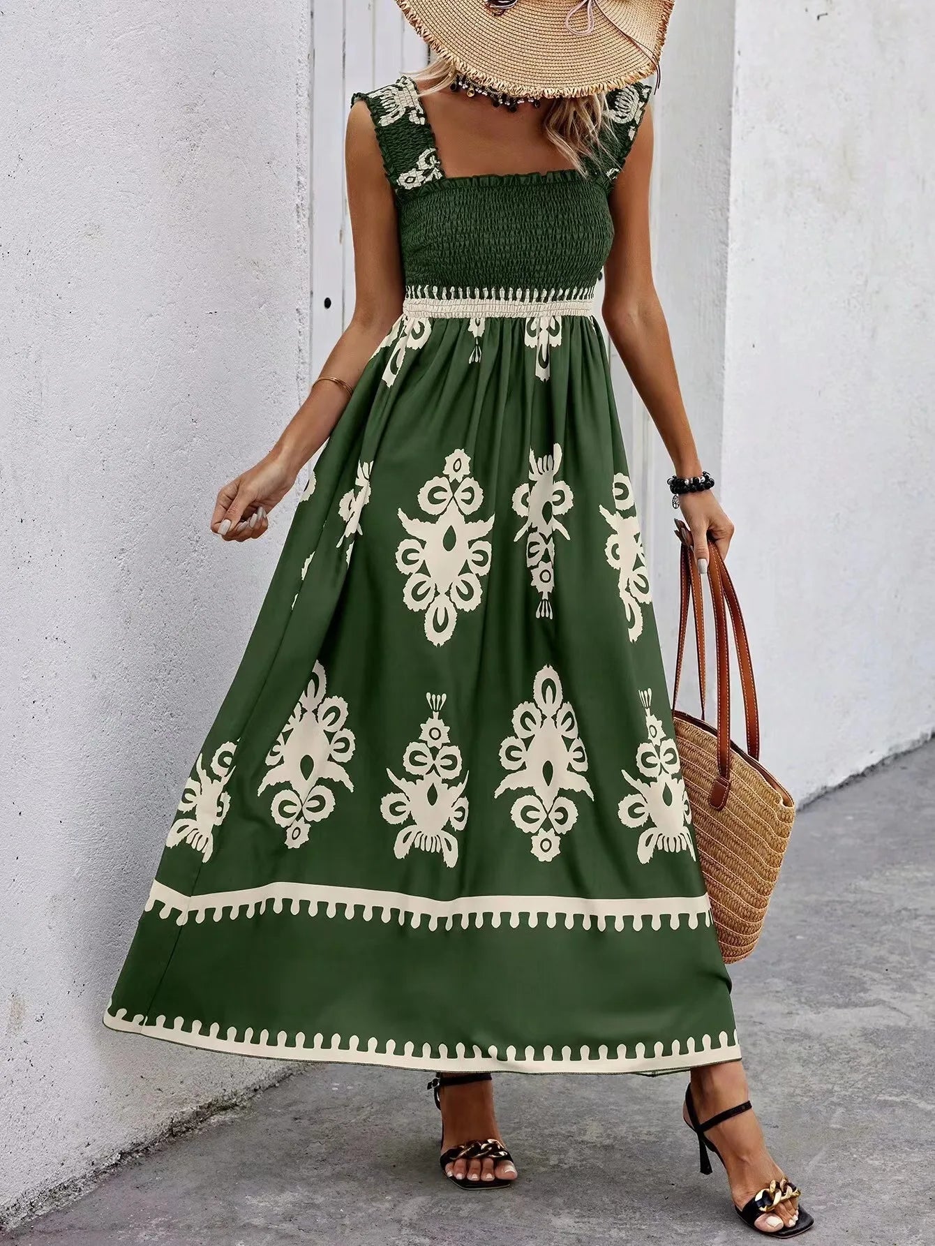 Girls floral long dress beach summer street style dress