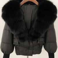 Winter girls jacket with real raccoon fox fur loose fit coat