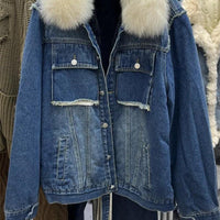 Real Fox fur thick warm denim parkas female winter coat