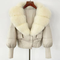 Winter girls jacket with real raccoon fox fur loose fit coat