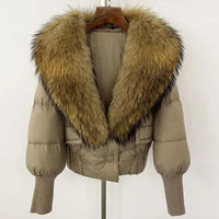 Winter girls jacket with real raccoon fox fur loose fit coat