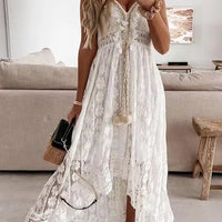 Boho style girl dress white cotton lace sleeveless long summer