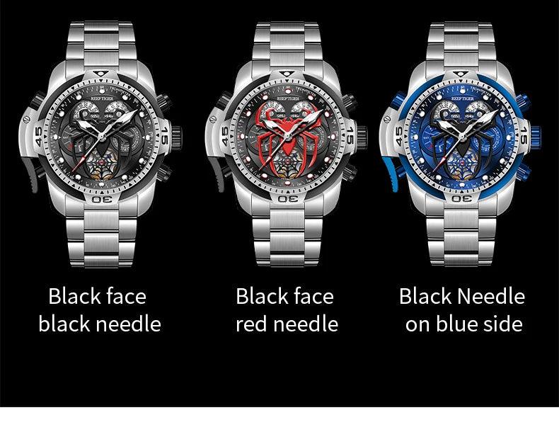 REEF TIGER Sport Automatikuhr – Skelett-Design mit Spider-Zifferblatt
