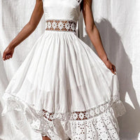 Boho style girl dress white cotton lace sleeveless long summer