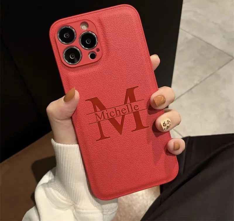 Your name letter case on iPhone case luxury leather cover