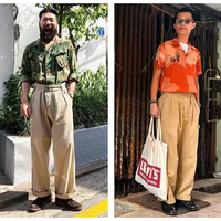 maden adjustable high waist khaki cargo pants vintage style for men