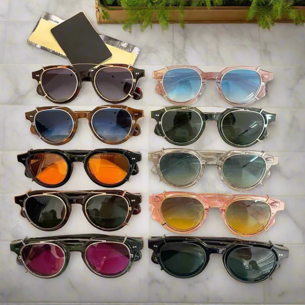 Moscot Baitsim handcrafted acetate clip-ons with iconic oval shape sunglasses