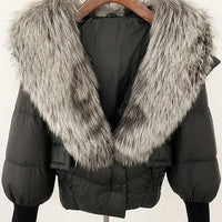 Winter girls jacket with real raccoon fox fur loose fit coat