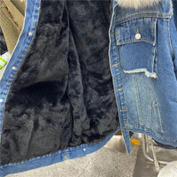 Real Fox fur thick warm denim parkas female winter coat