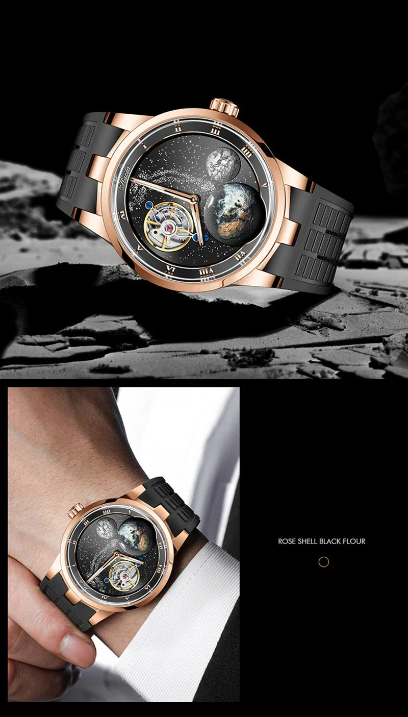 Haofa luxury men watch carrousel sapphire starry dial mechanical wristwatch