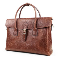 Vintage flower carved leather bag  single shoulder briefcase & business satchel