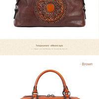 women genuine leather tote bag classic cowhide shoulder handbag with zipper