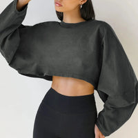Loose fit round neck crop sweater women Short