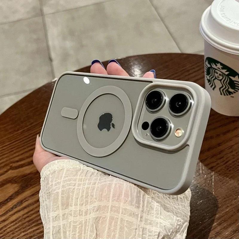 Luxury safe transparent case for iphone,Wireless charge magnetic bumper cover