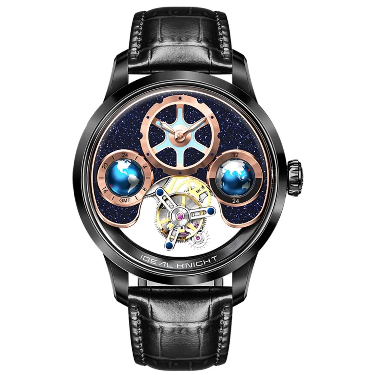 IDEAL KNIGHT blue earth tourbillon watch luxury skeleton automatic timepiece