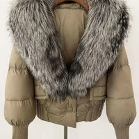 Winter girls jacket with real raccoon fox fur loose fit coat