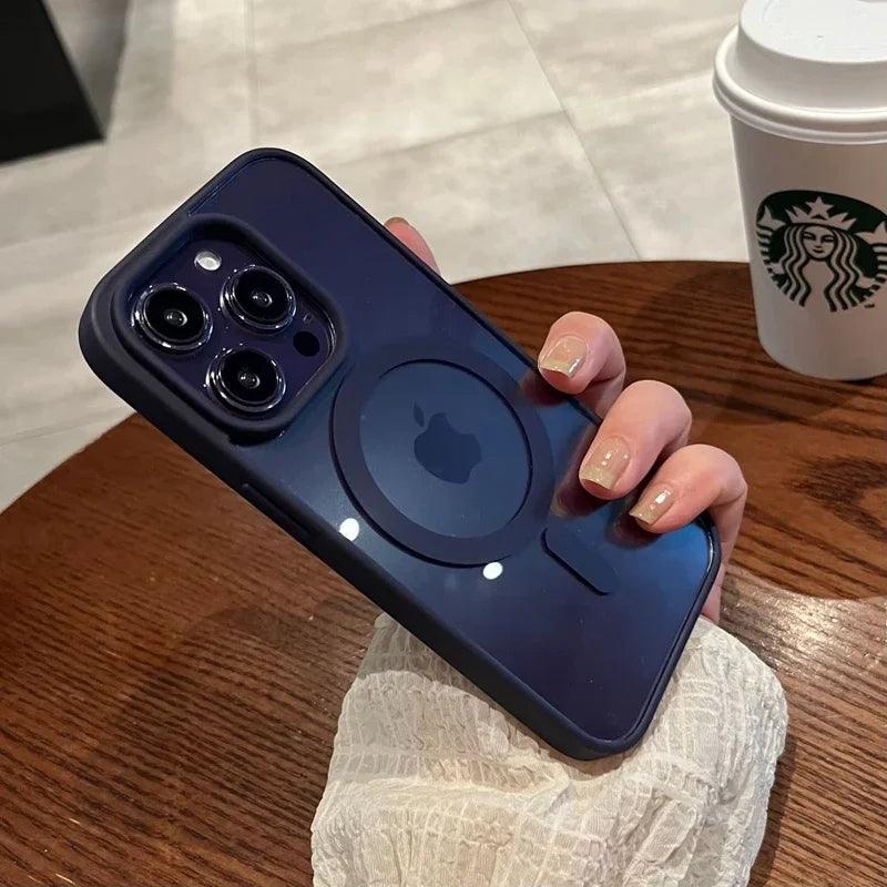 Luxury safe transparent case for iphone,Wireless charge magnetic bumper cover