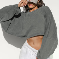 Loose fit round neck crop sweater women Short