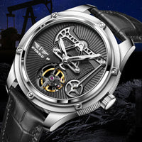 Men leather mechanical watch auto movement, sapphire glass