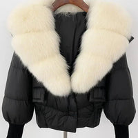 Winter girls jacket with real raccoon fox fur loose fit coat