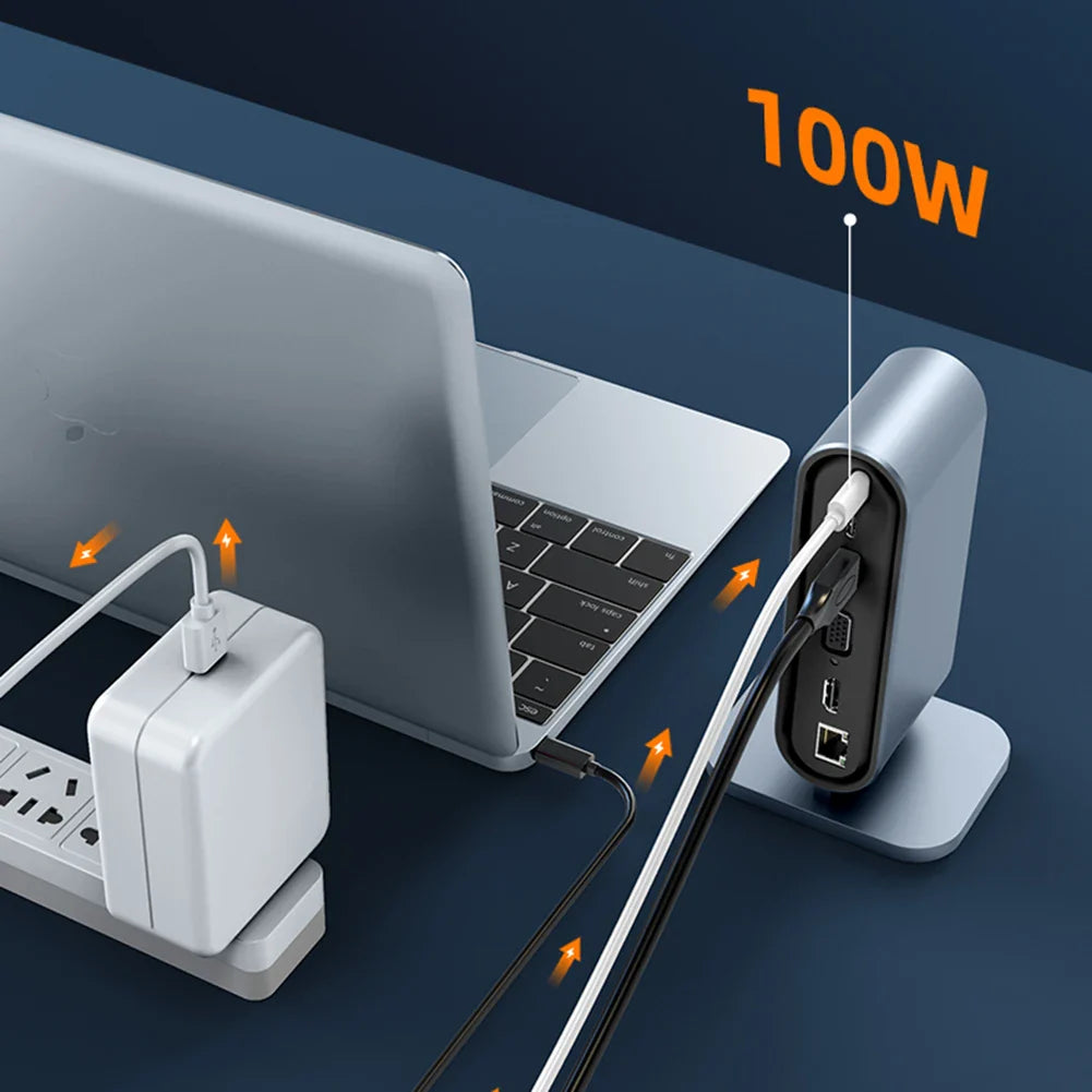 USB C Docking Station with HDMI 4K, Power Delivery Charging, Ethernet Port, VGA, SD Card Reader